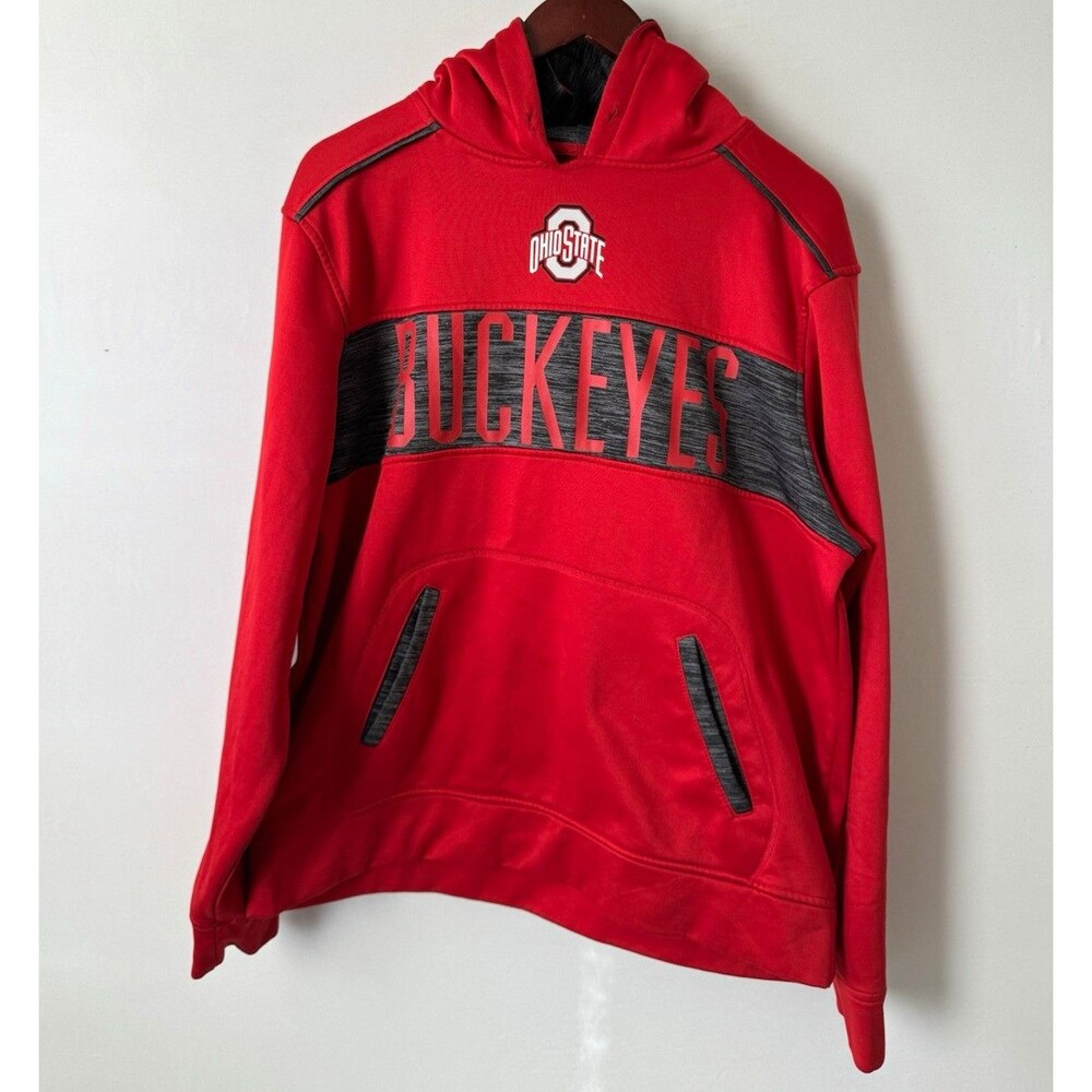 Ohio State Buckeyes Hoodie Mens L Red Gray NCAA Football Pullover Performance